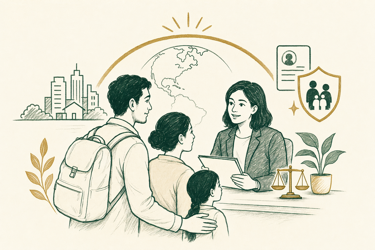 Illustration summarizing: Legal Help for New Immigrants