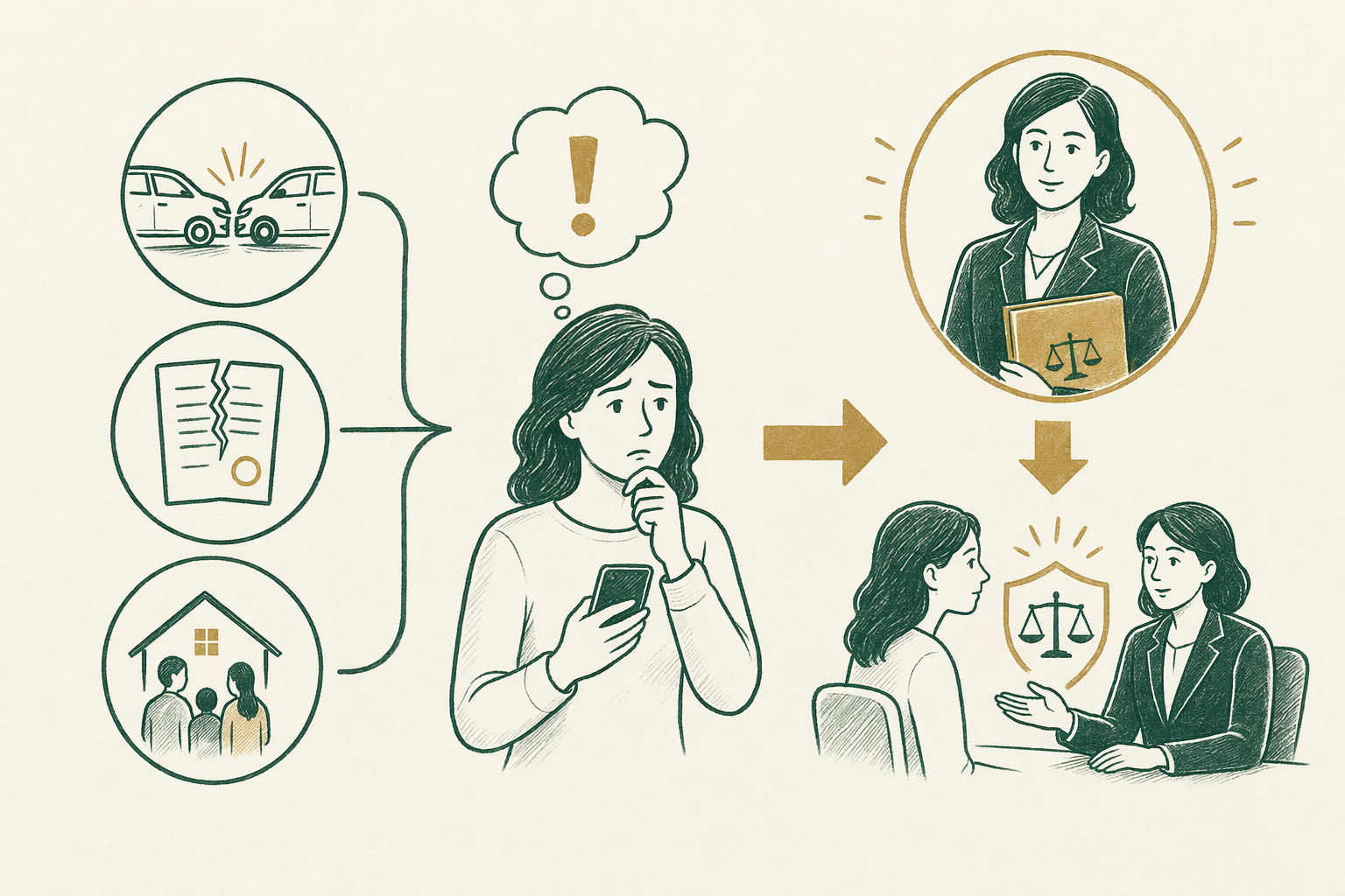 Illustration summarizing: I Need a Lawyer Urgently — What to Do