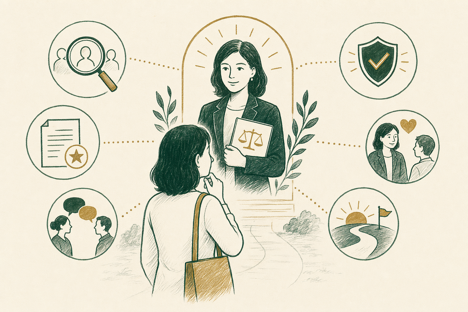 Illustration summarizing: How to Choose a Lawyer You Can Trust