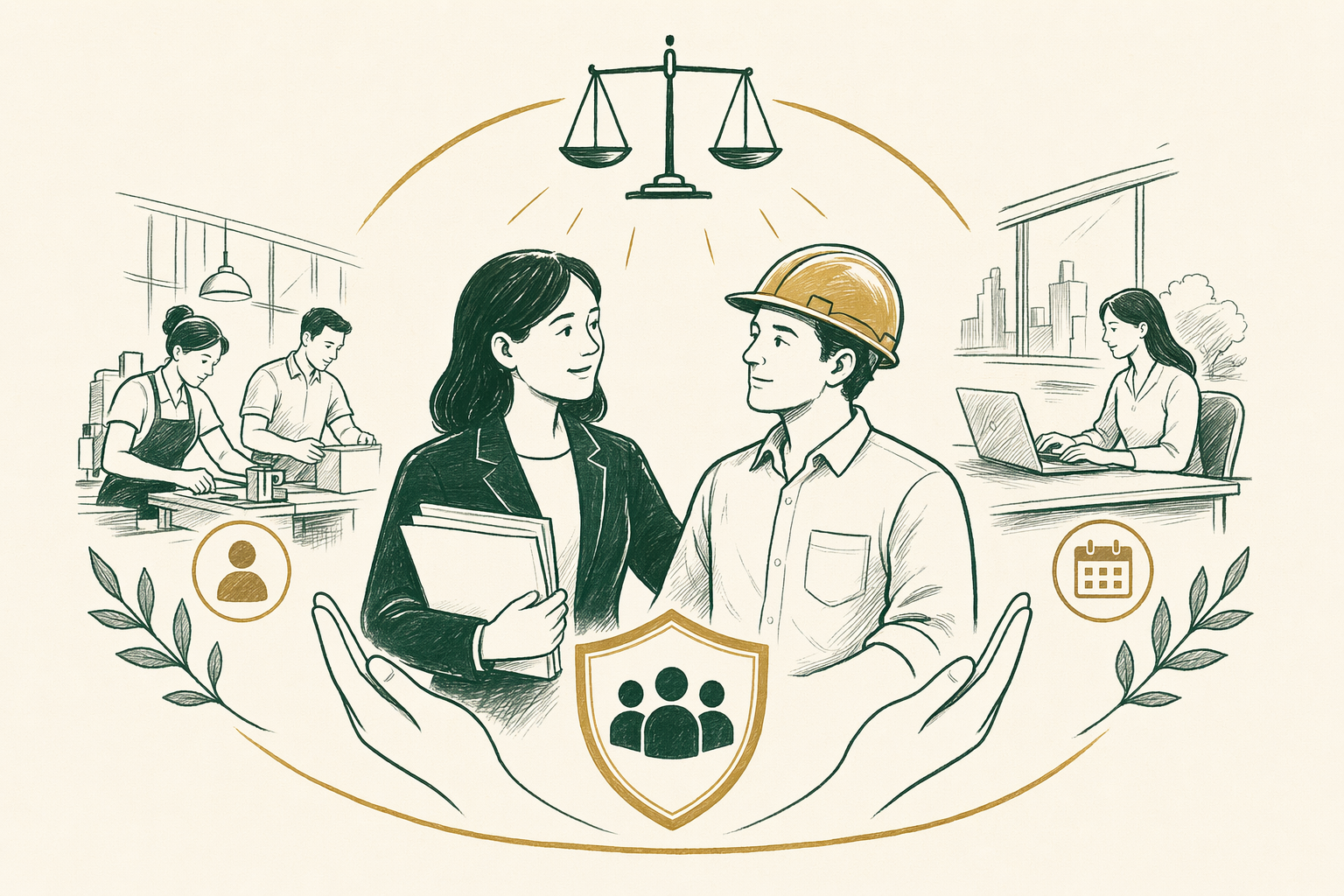 Illustration summarizing: Work & Employment Lawyers