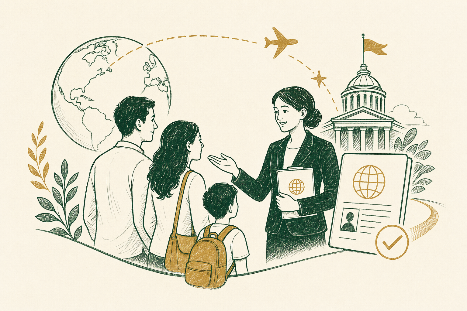 Illustration summarizing: Immigration & Visa Help