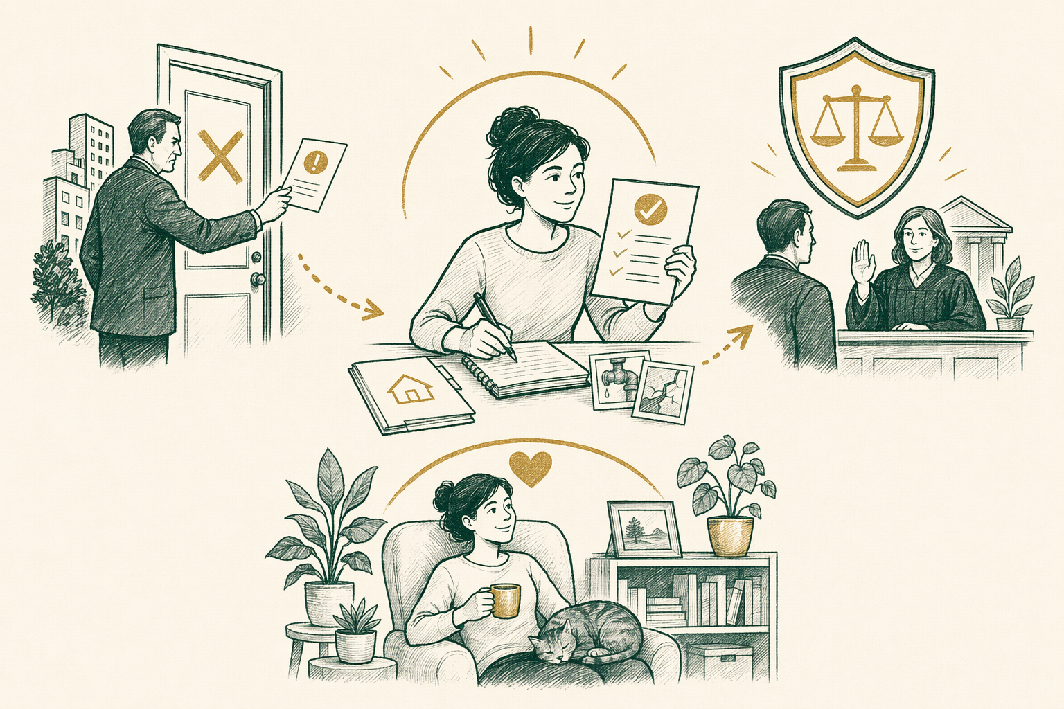 Illustration summarizing: How a Tenant Stopped an Unfair Eviction