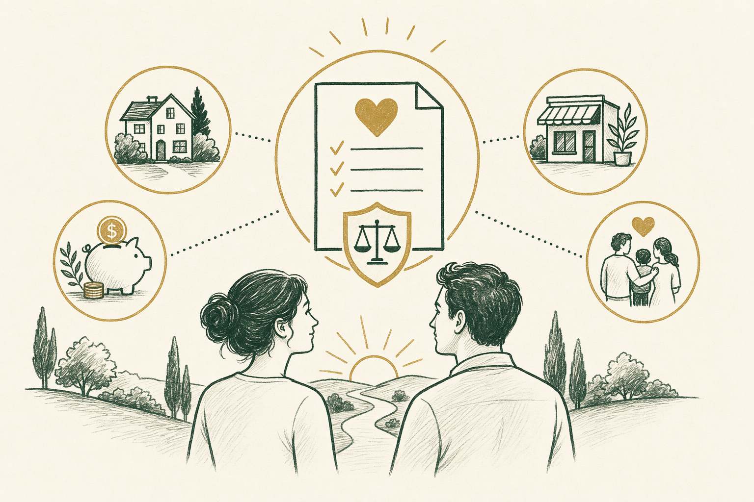 Illustration summarizing: Prenuptial Agreements: A Plain-Language Guide
