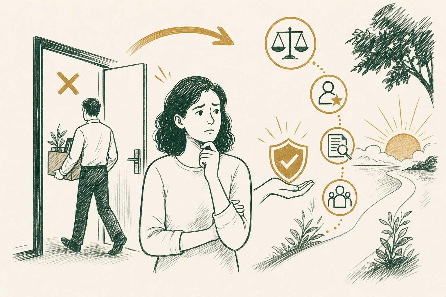 Illustration summarizing: Were You Wrongfully Fired? What to Know